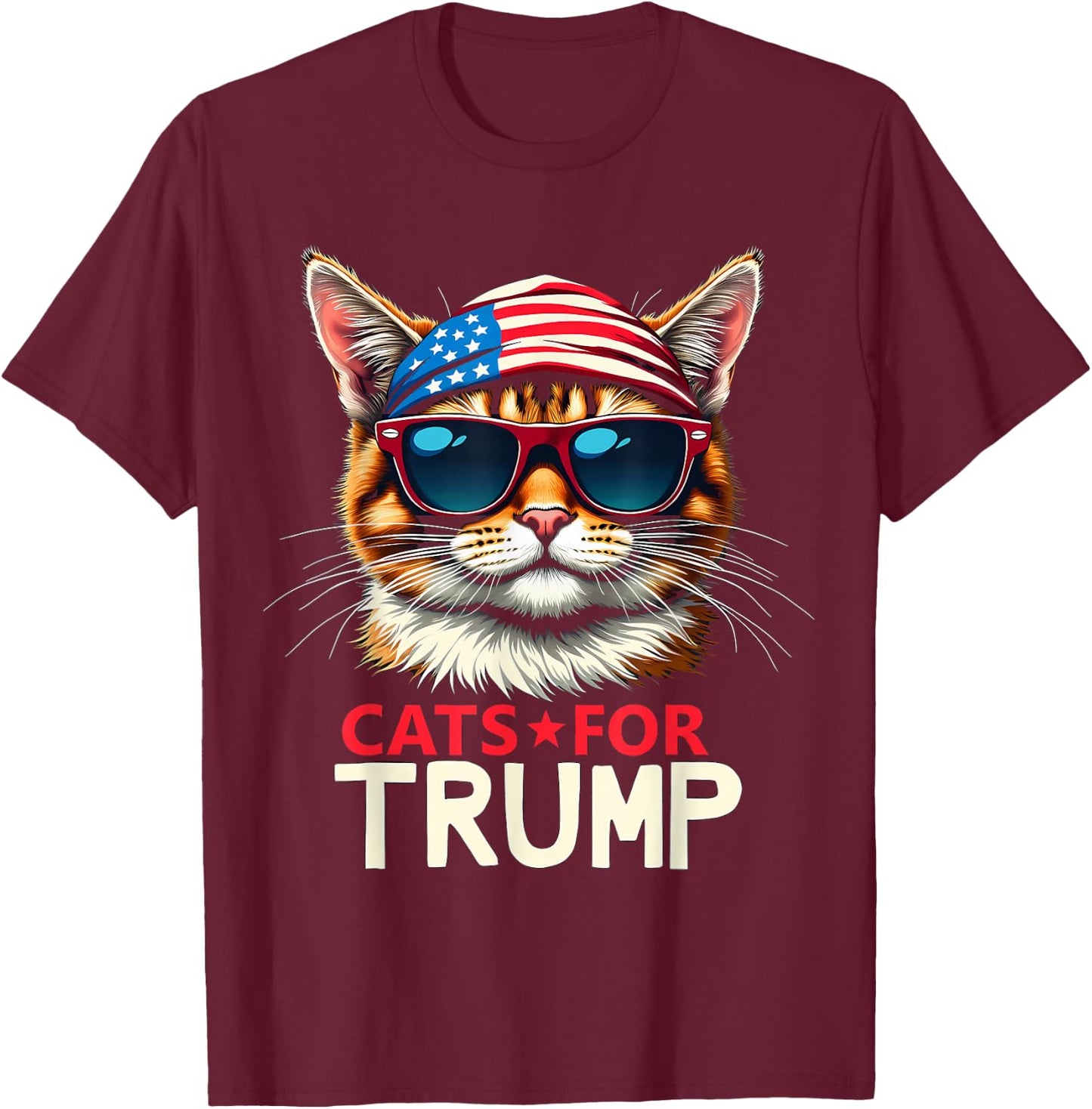 Cats For Trump Funny American Flag T-Shirt - T-Shirt | Maroon