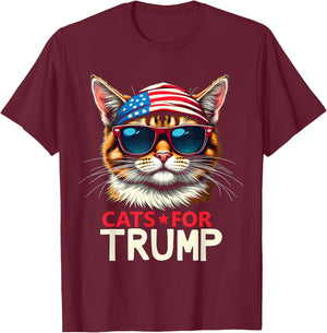 Cats For Trump Funny American Flag T-Shirt - T-Shirt | Maroon
