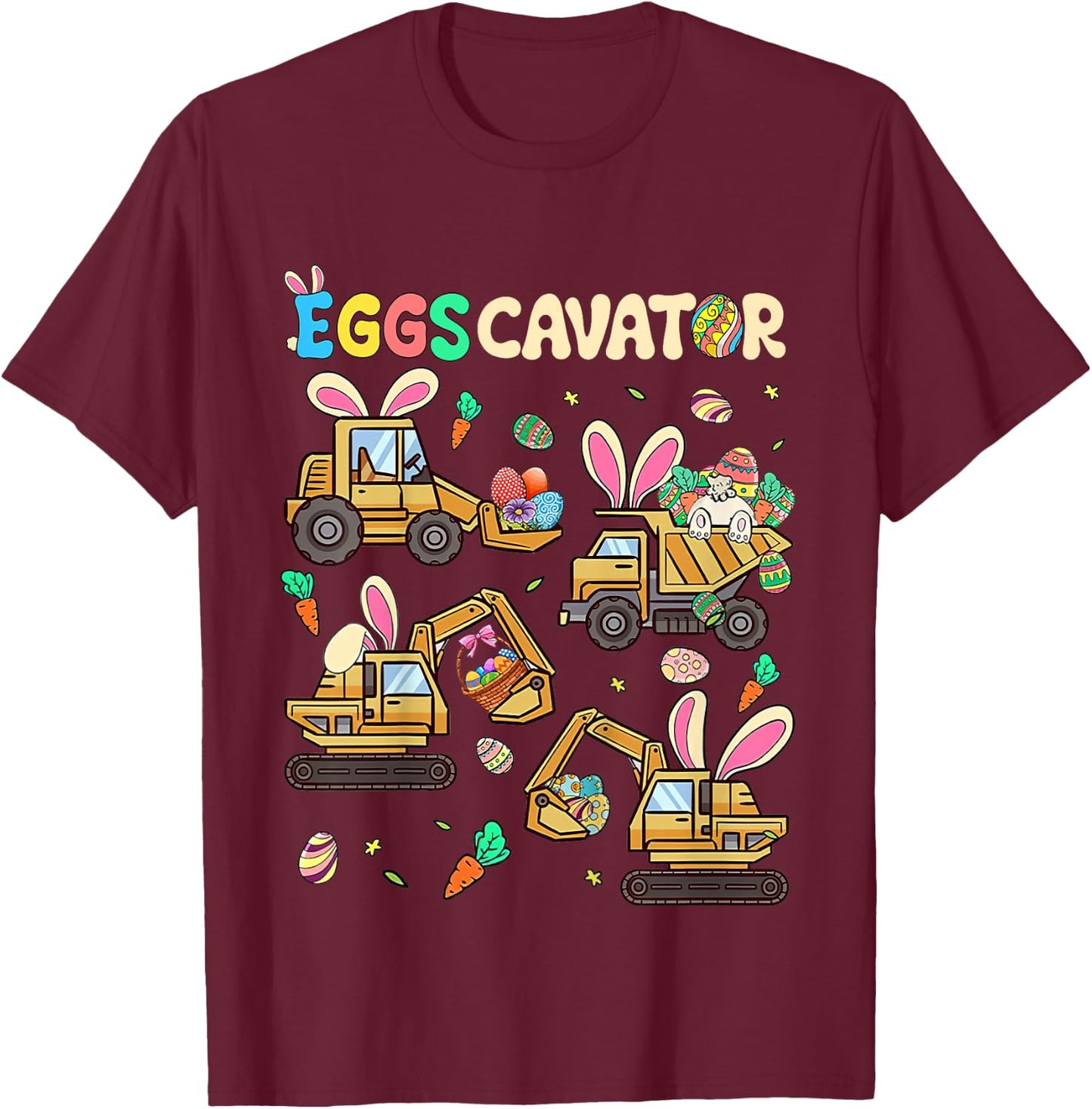 Kids Eggscavator Easter Construction Truck Excavator Toddler Boys T-Shirt - T-Shirt | Maroon