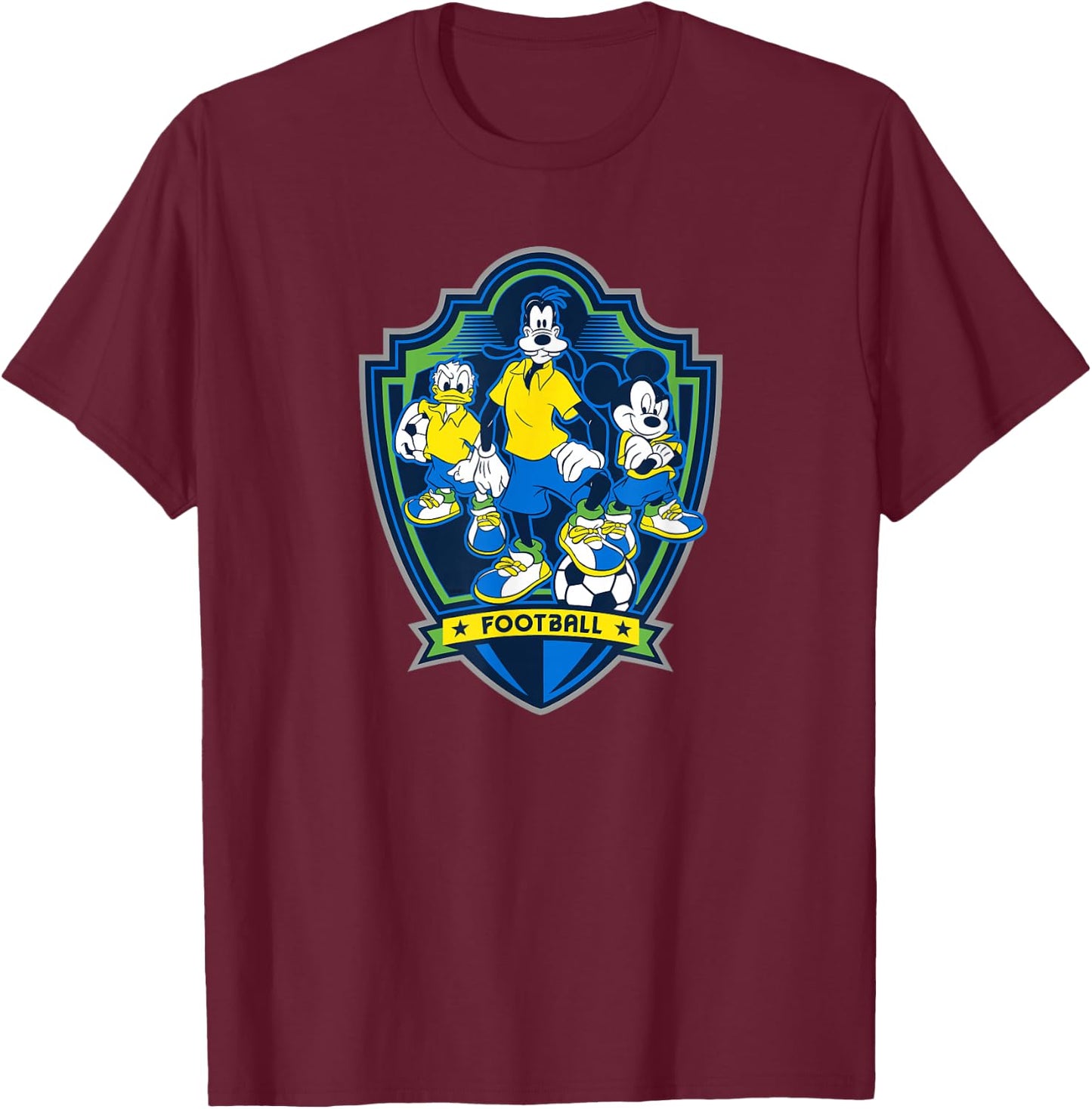 Disney Mickey Mouse Donald and Goofy Sports Football Soccer T-Shirt - T-Shirt | Maroon