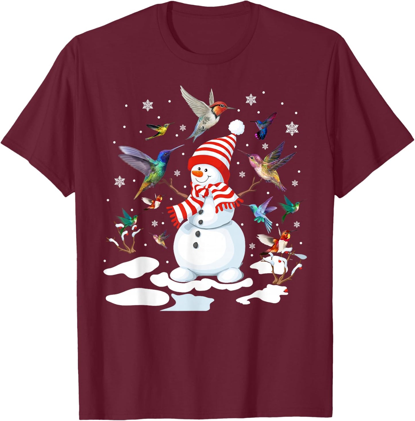 Hummingbirds Snowman Funny Christmas Animal Bird Lovers T-Shirt - T-Shirt | Maroon