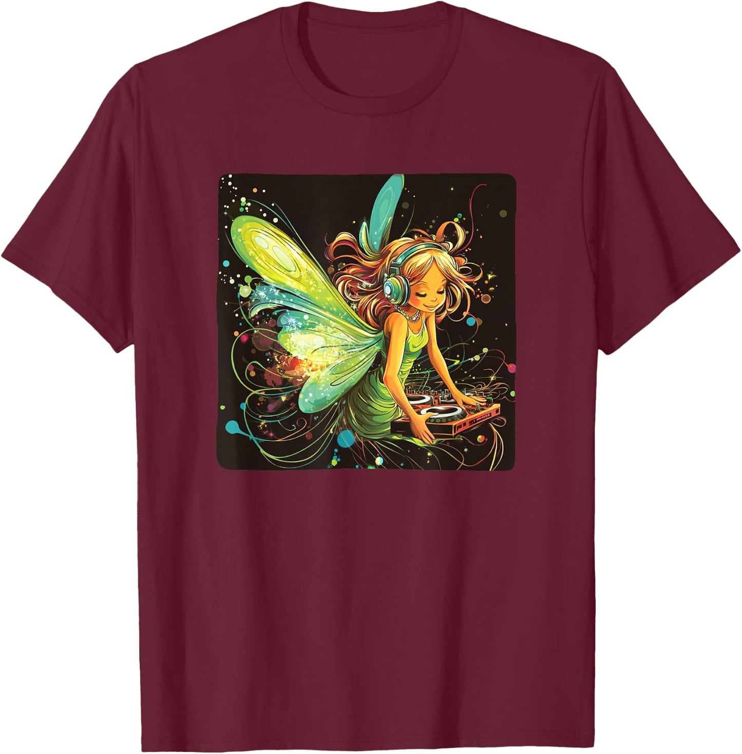 Fée vibrante avec cabine DJ pour les fêtes et les fans de célébration T-Shirt - T-Shirt | Maroon