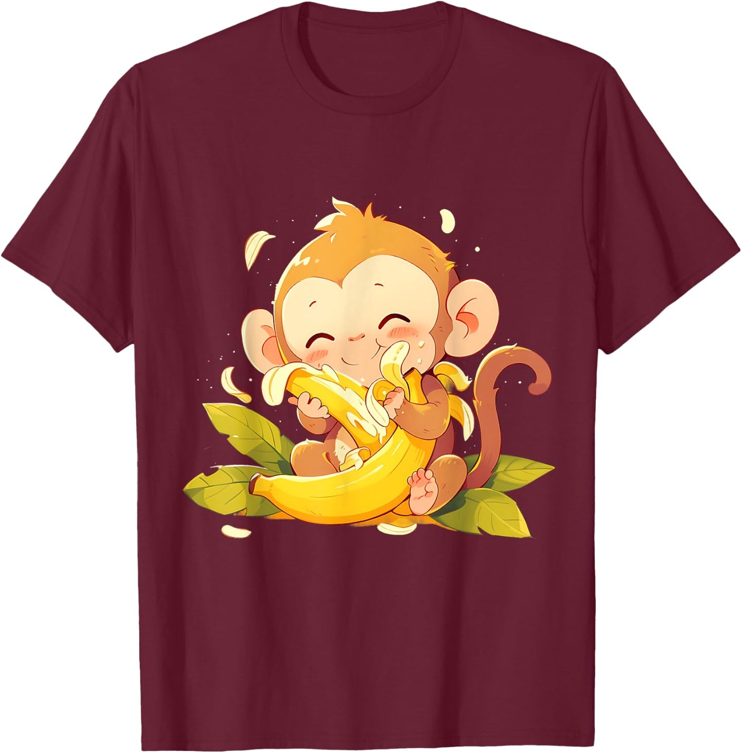 Banana Monkey Colourful Artwork Drawing Cute Monkey T-Shirt - T-Shirt | Maroon