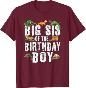 Big Sis of The Birthday Boy Reptiles Lizard Themed Party T-Shirt - T-Shirt | Maroon