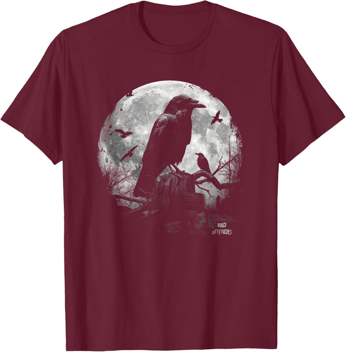 Ravencore Gothic Grunge Aesthetic Raven Dark Art Crow Moon T-Shirt - T-Shirt | Maroon