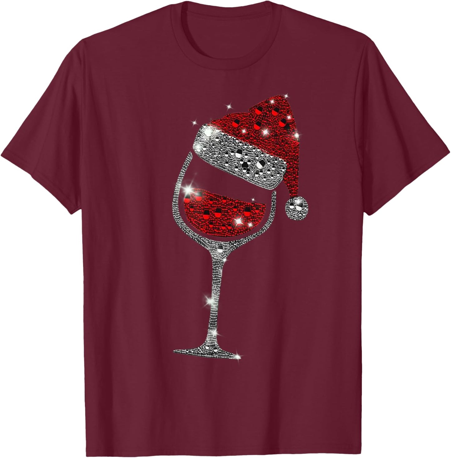 Glass of Red Wine Santa Hat Christmas Women Family T-Shirt - T-Shirt | Maroon