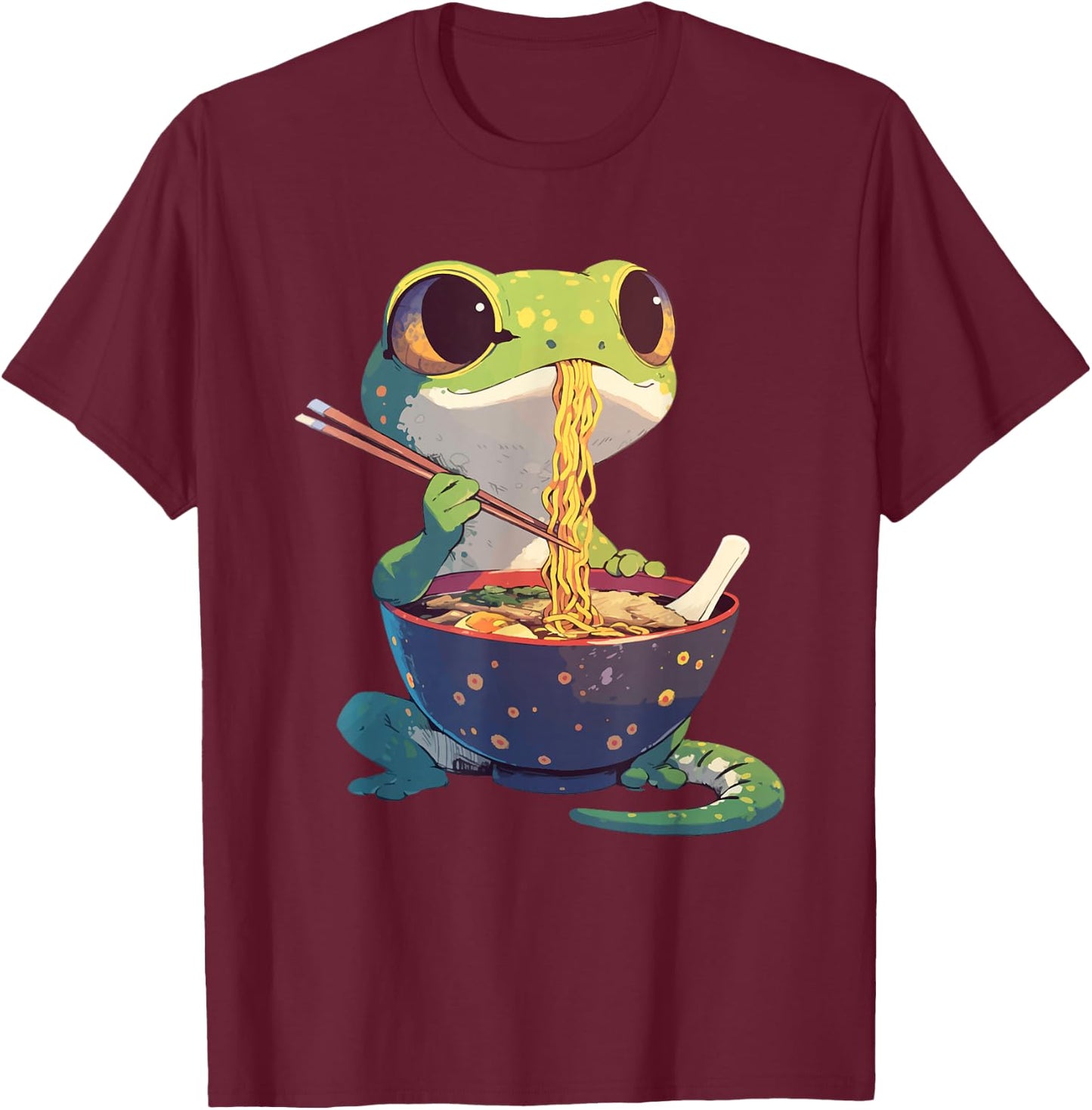 Gecko Eating Ramen Noodles Japanese Food Lizards T-Shirt - T-Shirt | Maroon