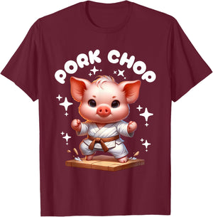 Children's Karate Cute Pork Chop Funny Karate Pun Pig Martial Arts T-Shirt - T-Shirt | Maroon