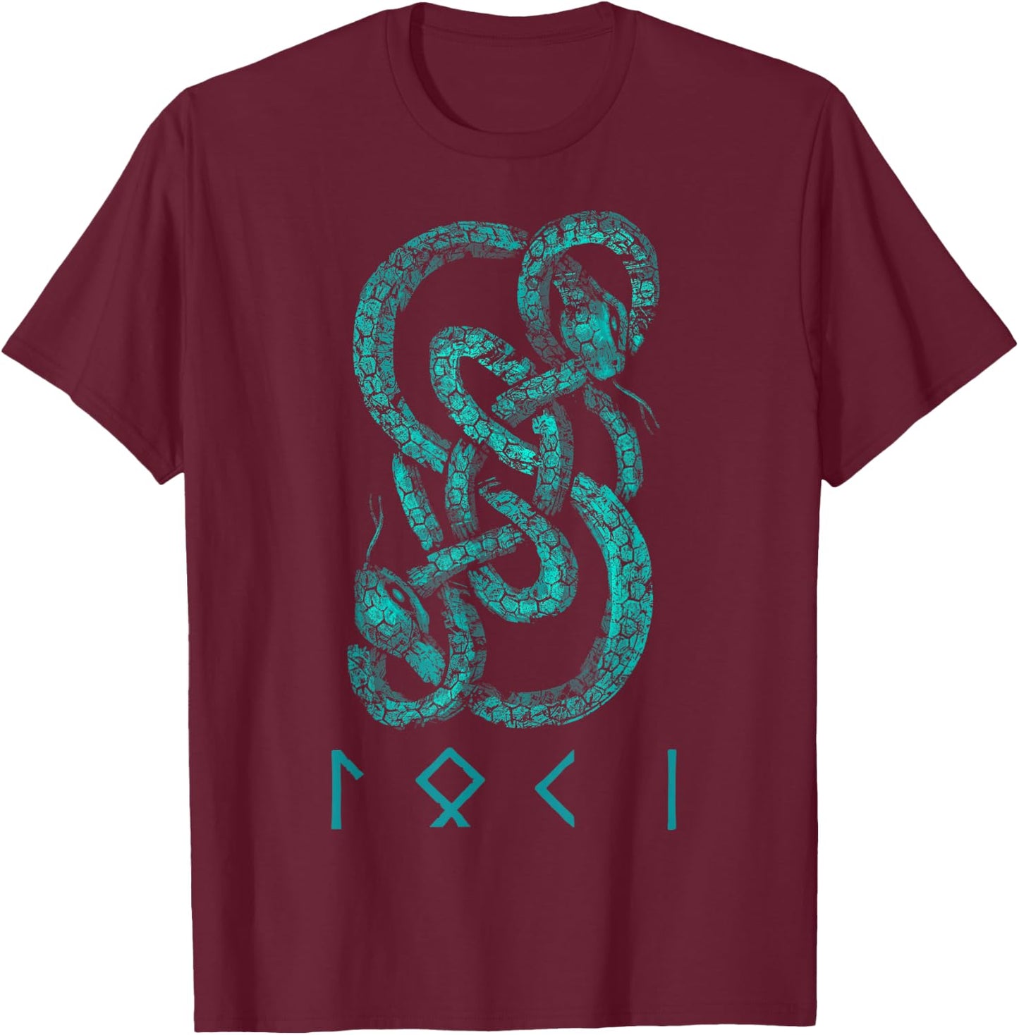 Loki Name Norse Runes And Snake Nordic Norse Mythology T-Shirt - T-Shirt | Maroon