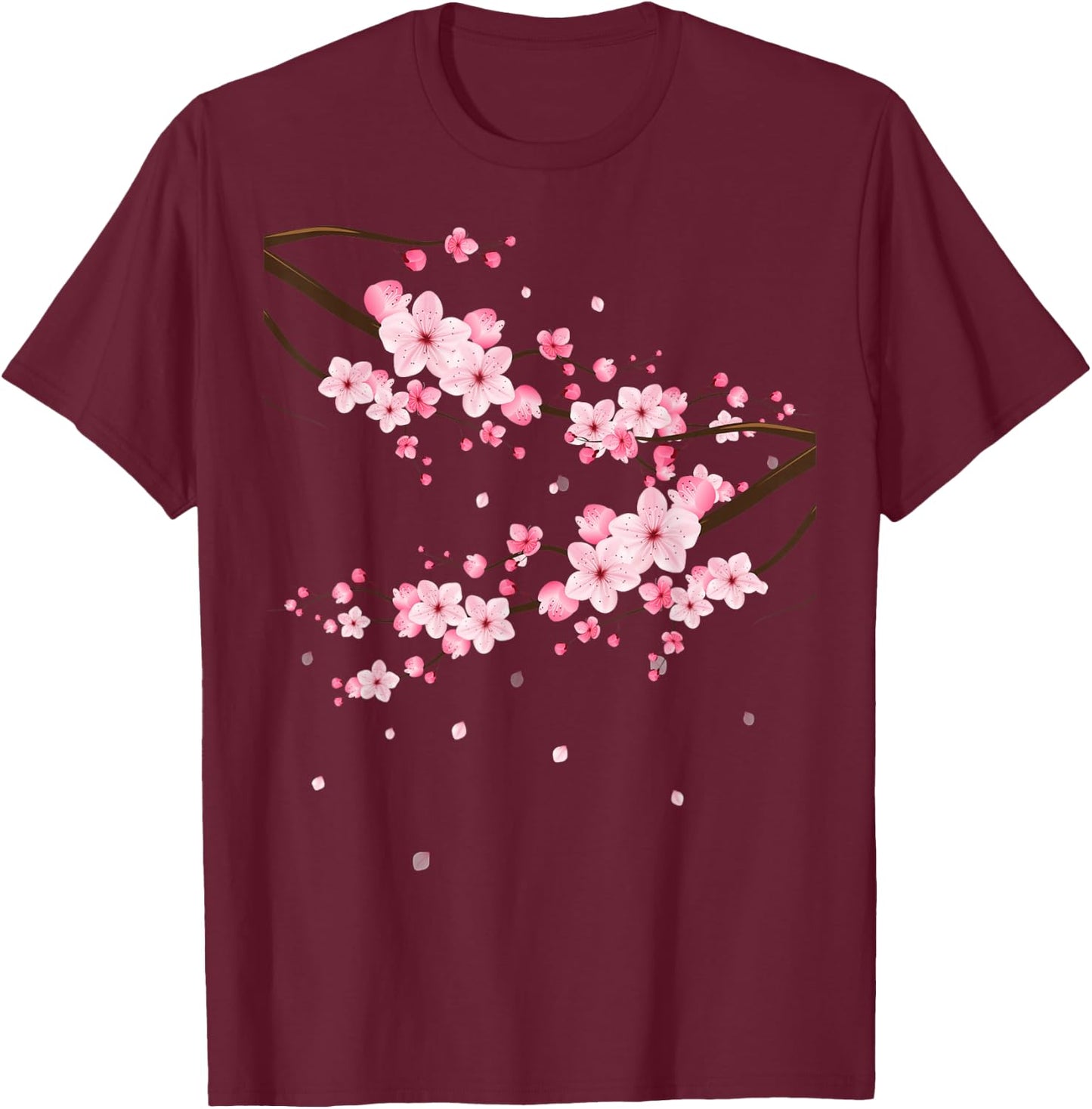 LiveHappy Damen Sakura Kirschblüten Grau Klein -Erwachsene -Kinder Klassisch Geblümt Klassische Passform Kurzarm Rundhals Imported Polyester 100% Baumwolle, Polyester Alle Count 1 T-Shirt - T-Shirt | Maroon
