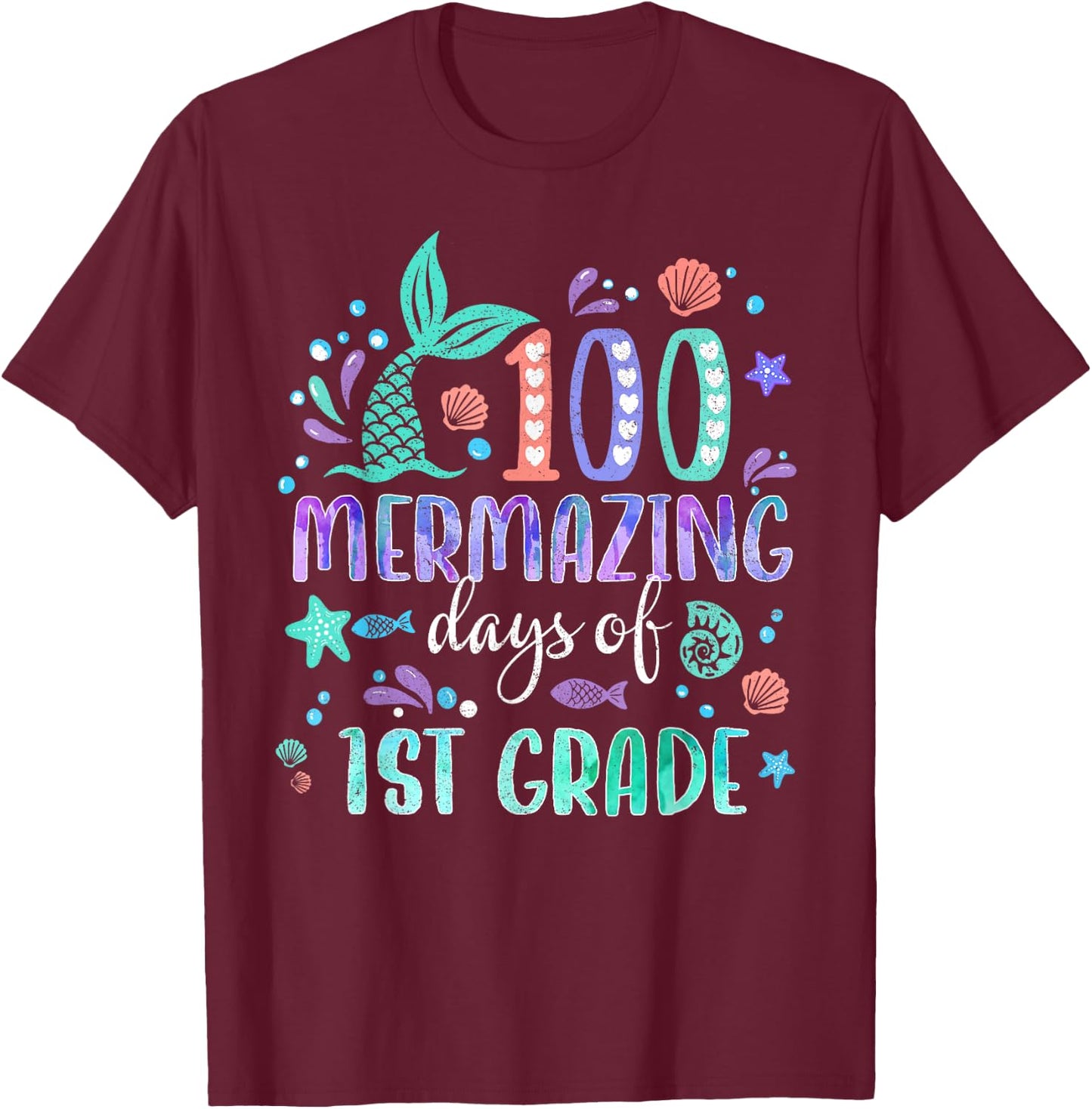 100th Day Mermaid Tail 100 Mermazing Days Of 1st Grade Kids T-Shirt - T-Shirt | Maroon