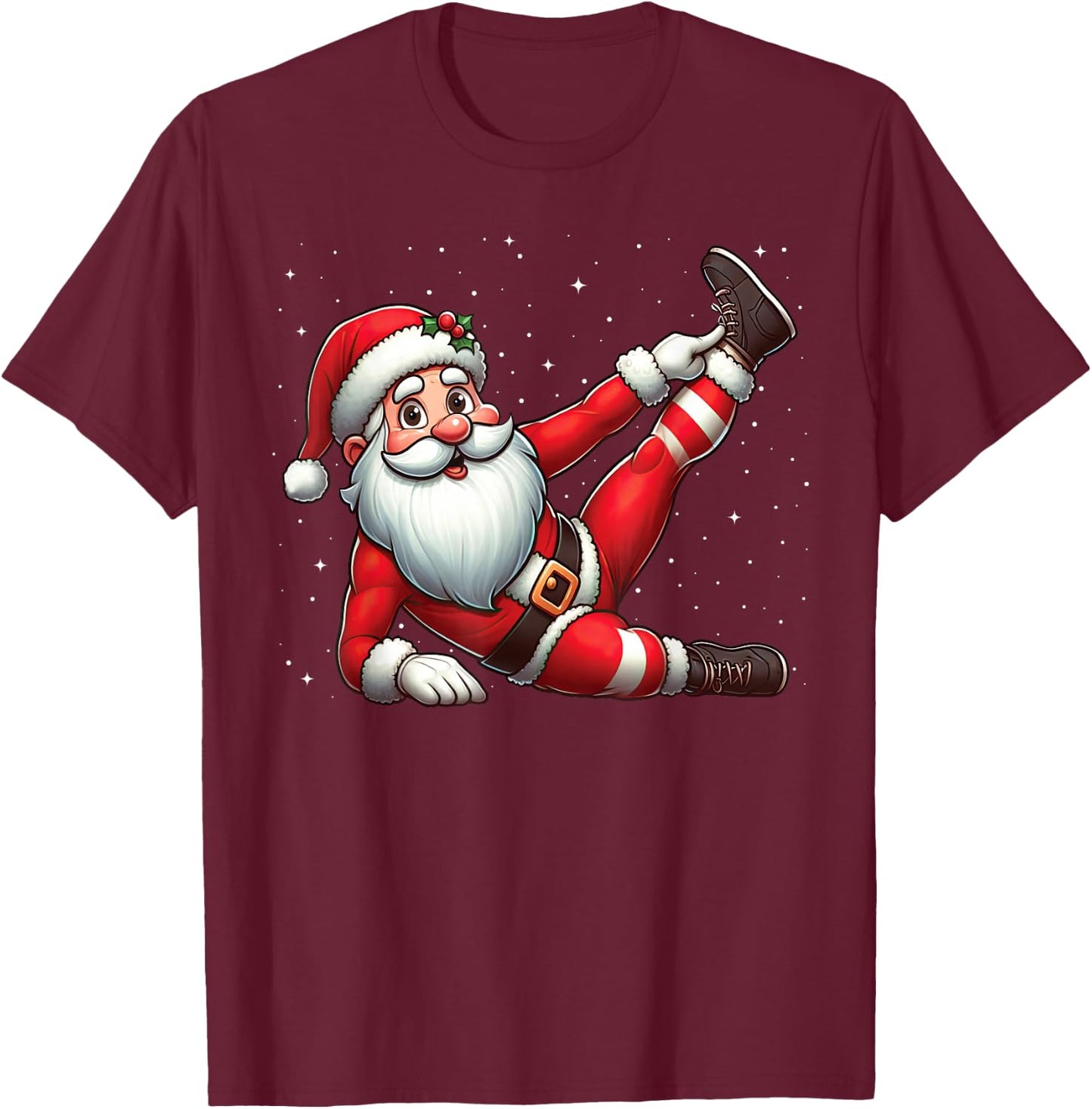 Santa Claus Exercise Gym Fitness Training Christmas Snow , Black, S T-Shirt - T-Shirt | Maroon