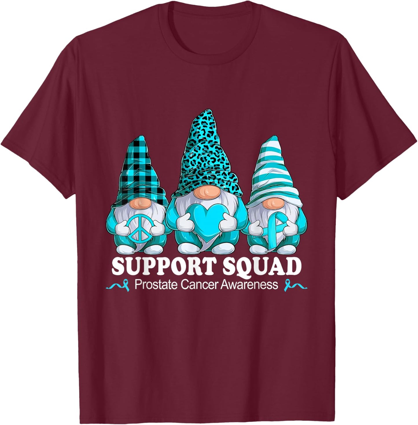 Leopard Buffalo Plaid Gnome Support Squad Prostate Cancer T-Shirt - T-Shirt | Maroon