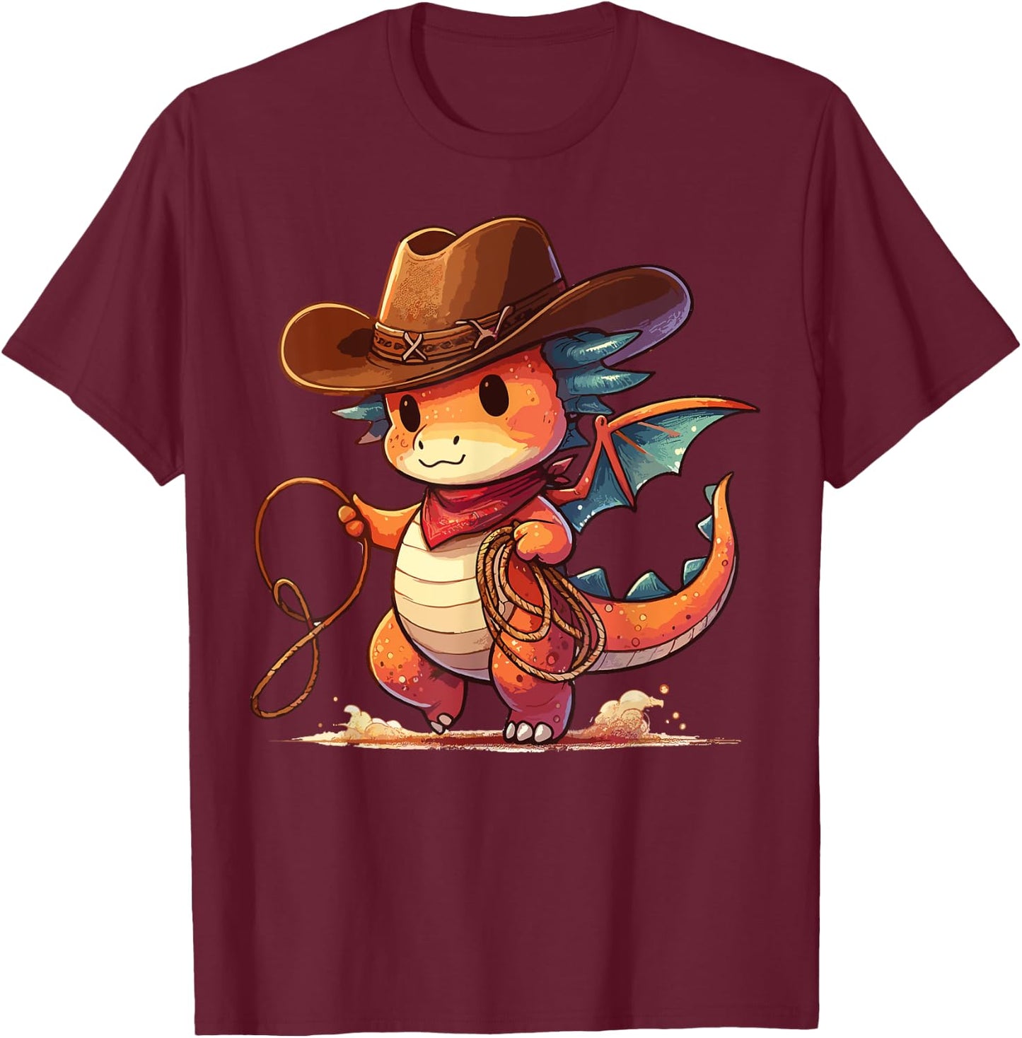 Western Rodeo Cowboy Hat Dragon Texas Animals T-Shirt - T-Shirt | Maroon