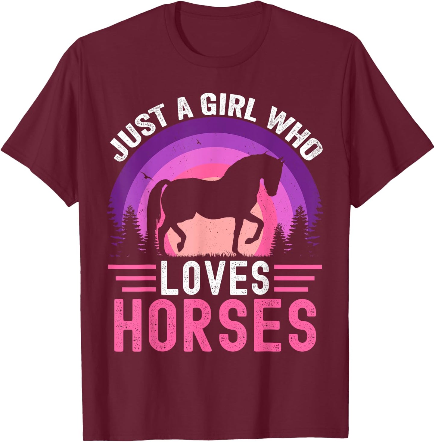 Just A Girl Who Loves Horses Retro Vintage Friesian Horse T-Shirt - T-Shirt | Maroon