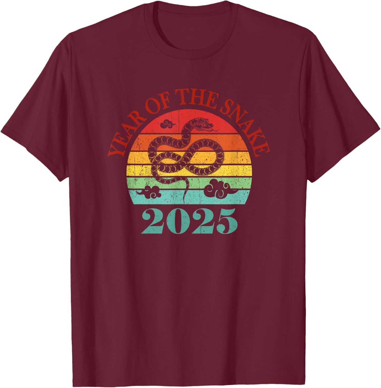 Chinese New Year 2025 Retro Vintage Year of the Snake 2025 T-Shirt - T-Shirt | Maroon