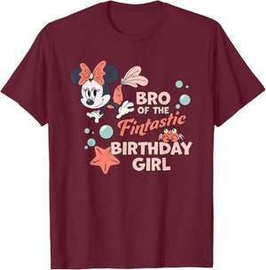 Disney Minnie Mouse Mermaid Bro of The Birthday Girl T-Shirt - T-Shirt | Maroon
