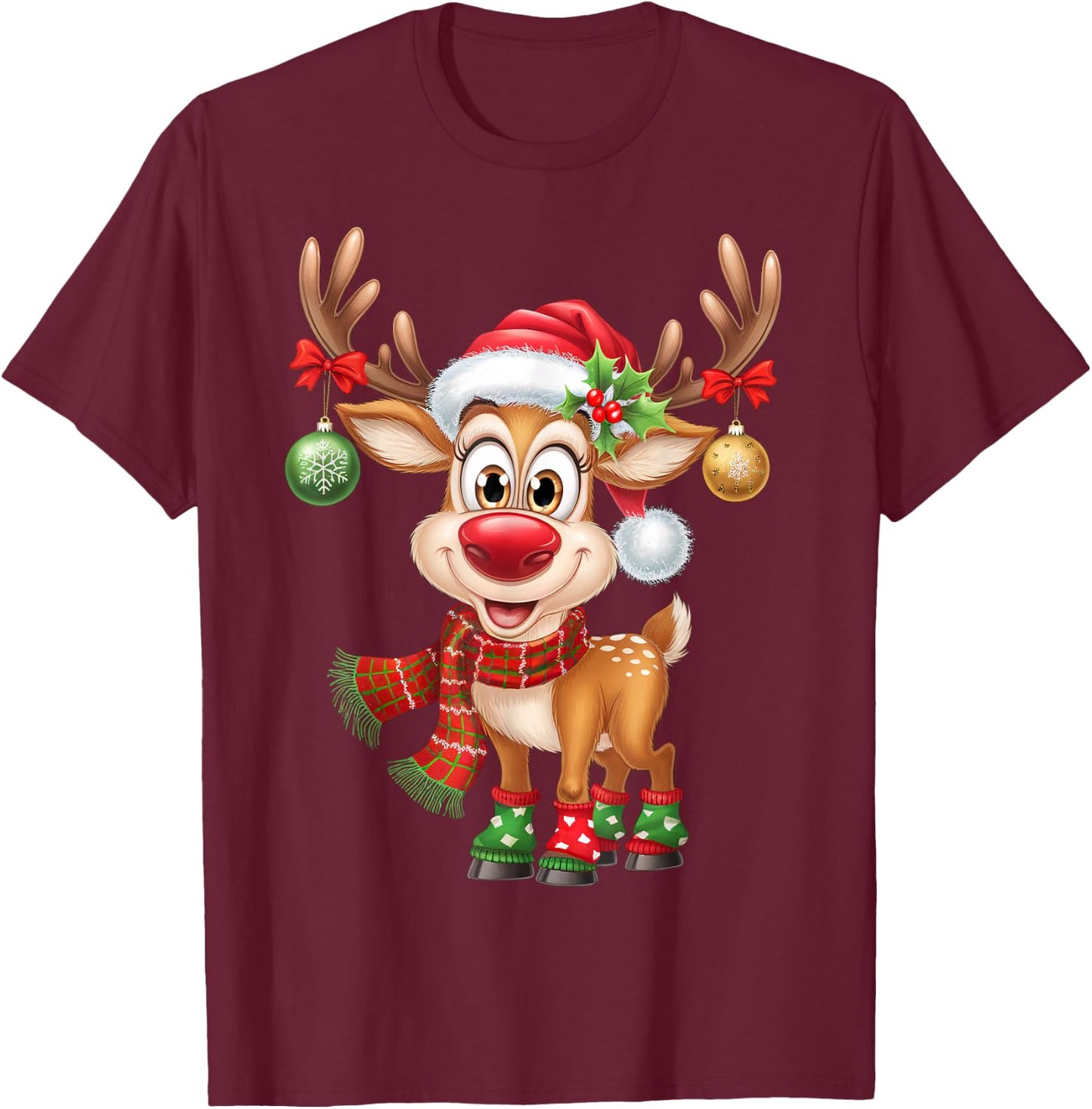 Christmas Reindeer Rudolph Funny Gift , black T-Shirt - T-Shirt | Maroon