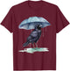 Raven Playing in the Rain With an Umbrella Novelty Apparel T-Shirt - T-Shirt | Maroon