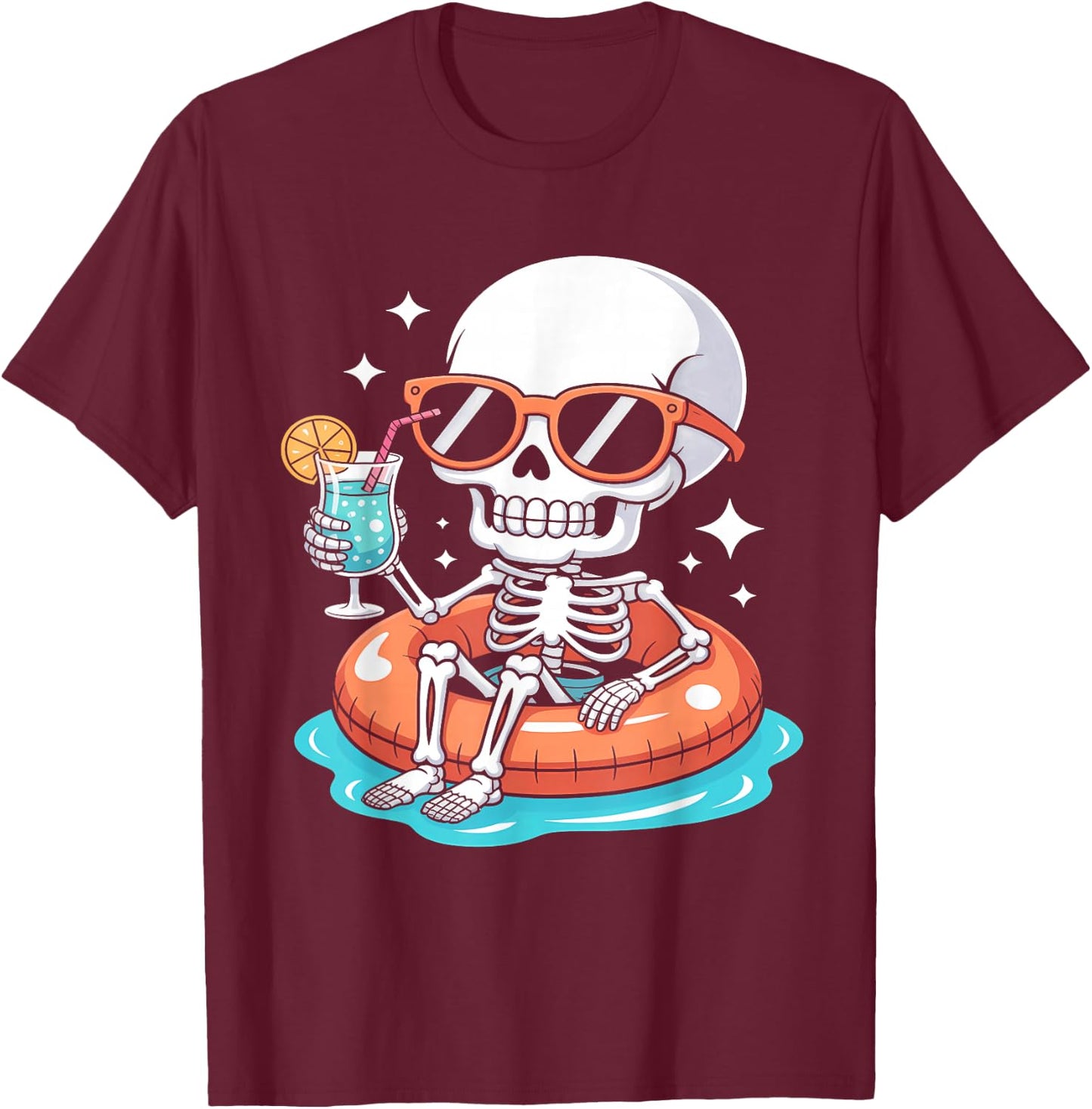 Chillin' Skeleton with Drink Halloween Summerween T-Shirt - T-Shirt | Maroon