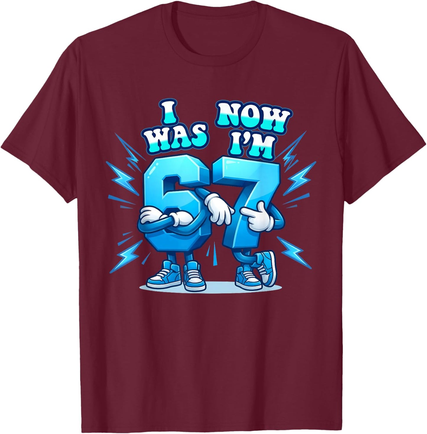 67 Six Seven 6-7 Lustiges italienisches Brainrot Gaming-Meme für Kinder T-Shirt - T-Shirt | Maroon