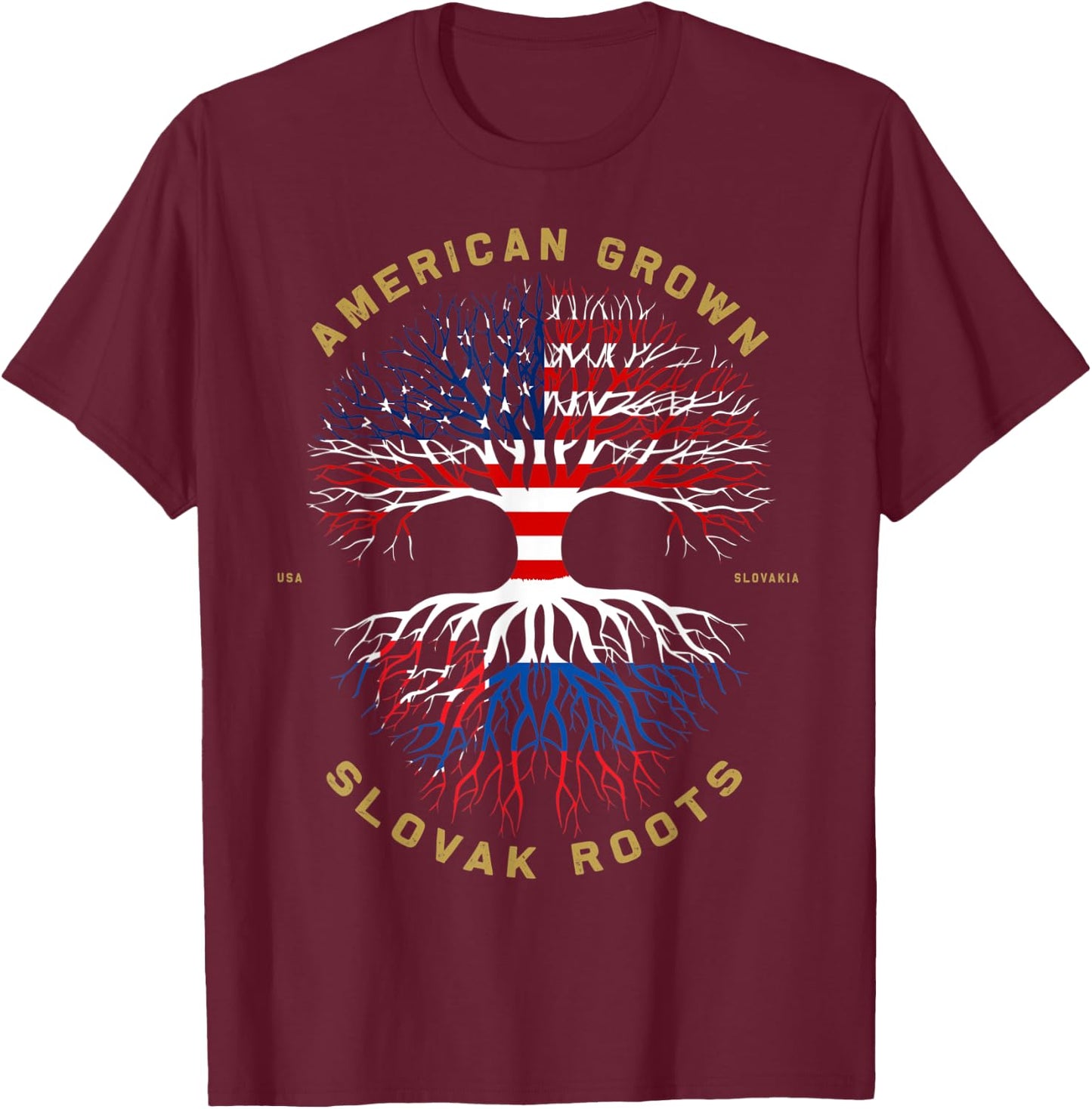 American Grown With Slovak Roots Tree USA Flag Unique Gifts T-Shirt - T-Shirt | Maroon