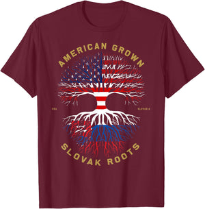 American Grown With Slovak Roots Tree USA Flag Unique Gifts T-Shirt - T-Shirt | Maroon
