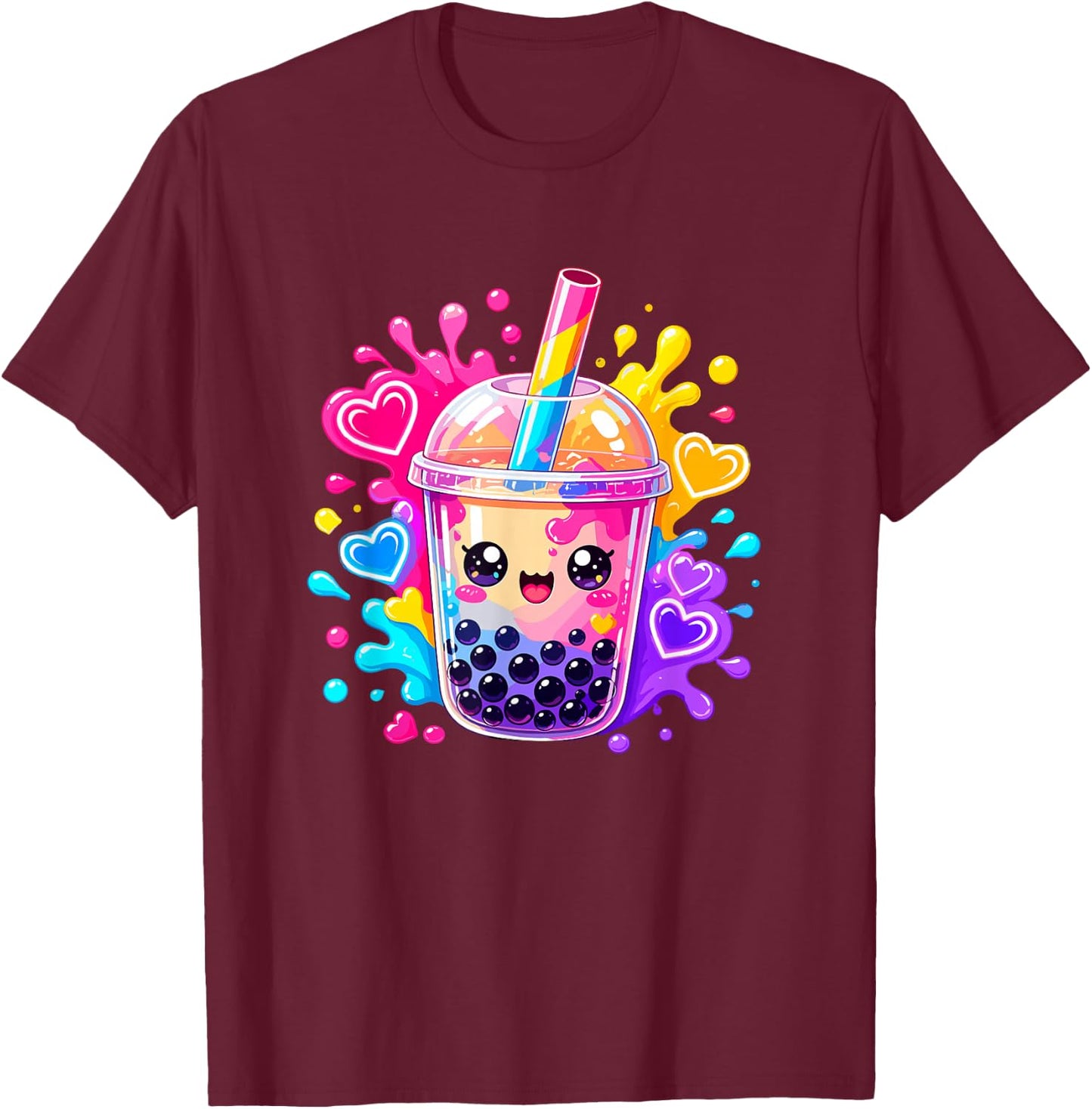 Niedliche Kawaii Boba Bubble Tea Lover Anime Herzen T-Shirt - T-Shirt | Maroon