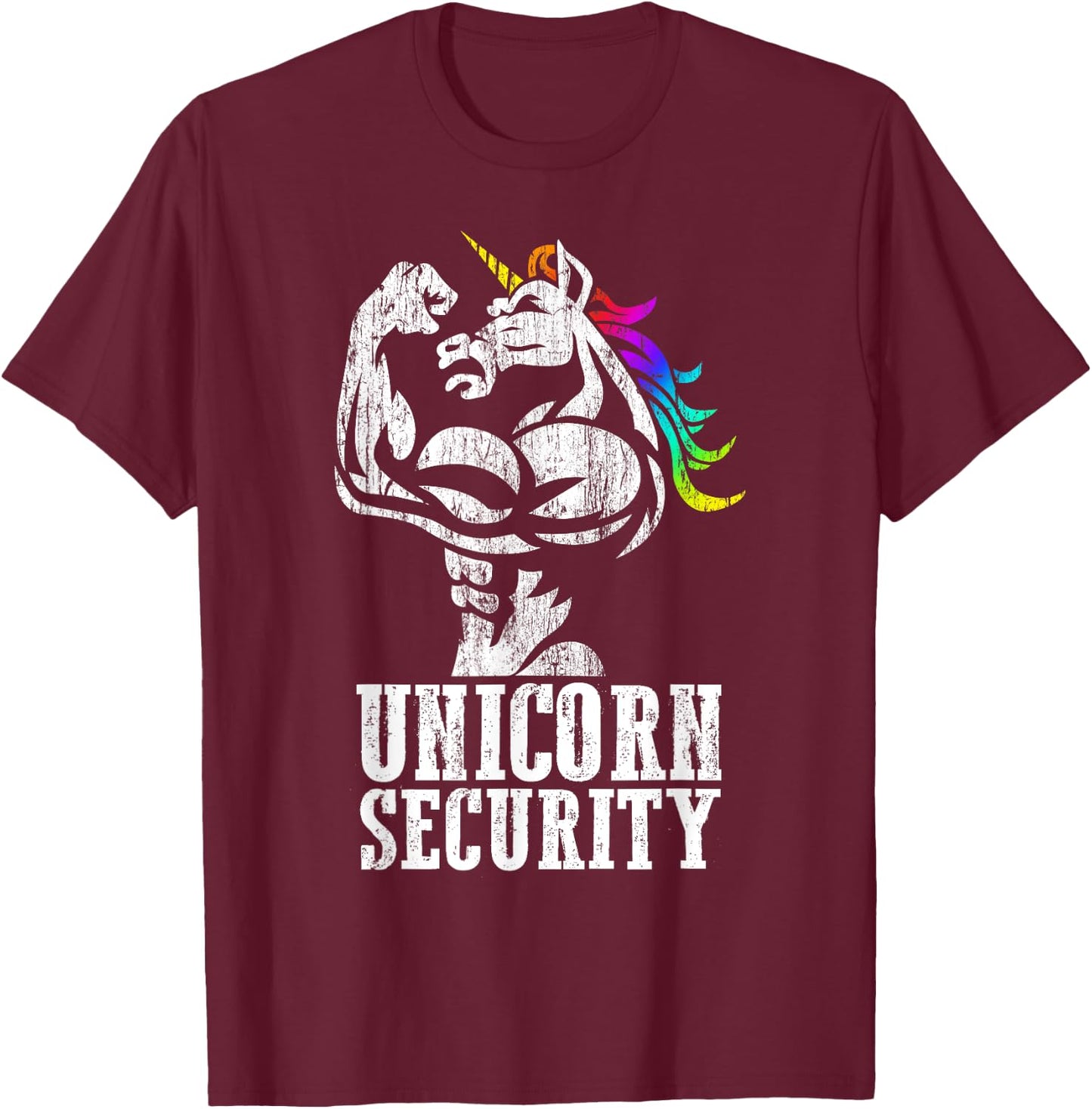 Unicorn Security Rainbow Muscle Manly Funny Christmas Gift T-Shirt - T-Shirt | Maroon