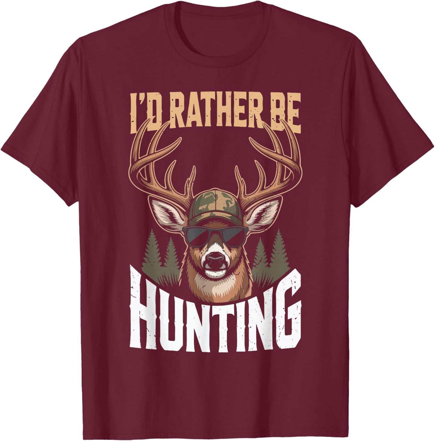 Id Rather Be Hunting Humor Boy Youth Camo Deer Hunting Funny T-Shirt - T-Shirt | Maroon