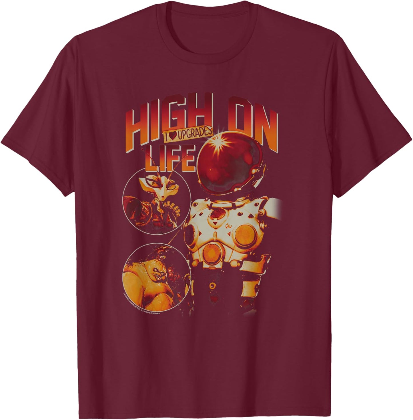High on Life I Heart Upgrades Characters Circle Portraits T-Shirt - T-Shirt | Maroon