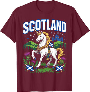 Men Scottish Unicorn Flag Thistle T-Shirt - T-Shirt | Maroon