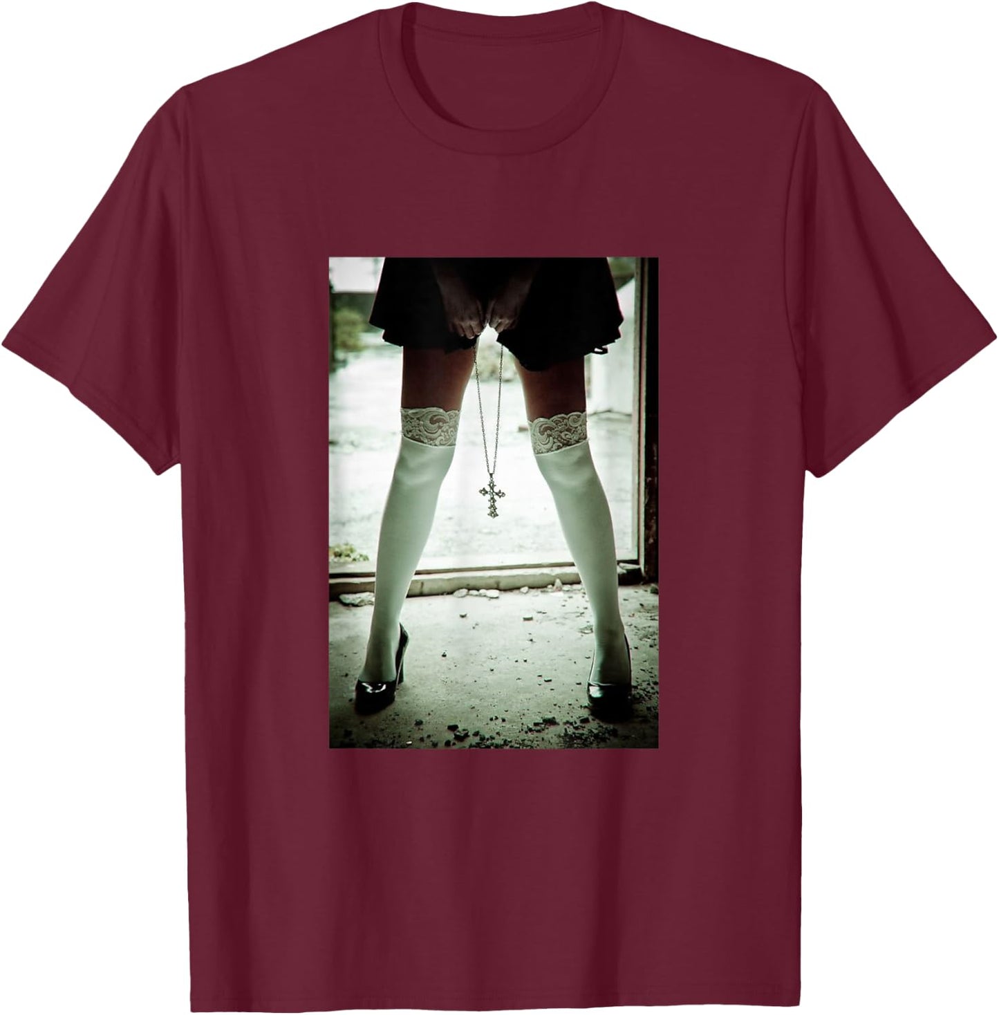 Sexy Sexy Mobile Phone Case Nun in Underwear Cross T-Shirt - T-Shirt | Maroon