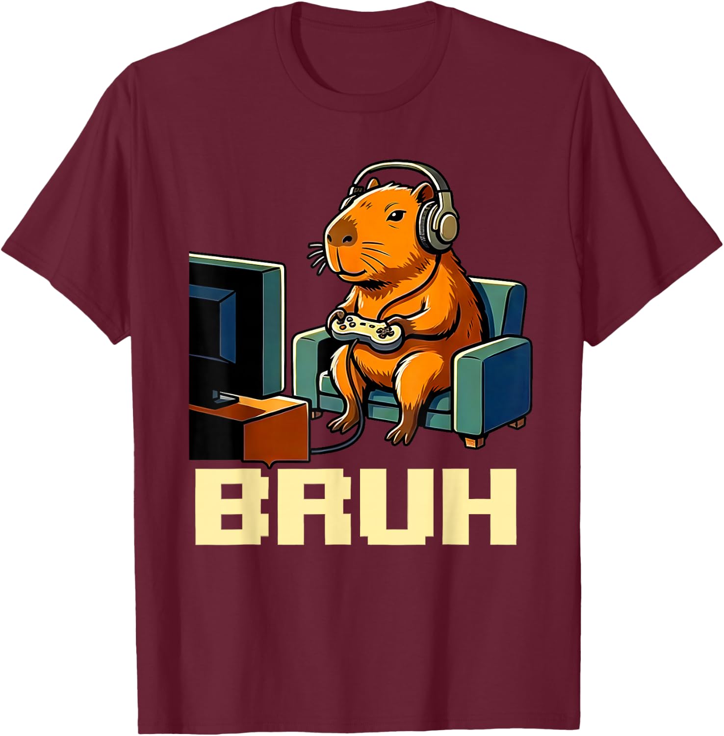 Bruh Video Games Boys Capybara Birthday Boy Bruh Gamer T-Shirt - T-Shirt | Maroon