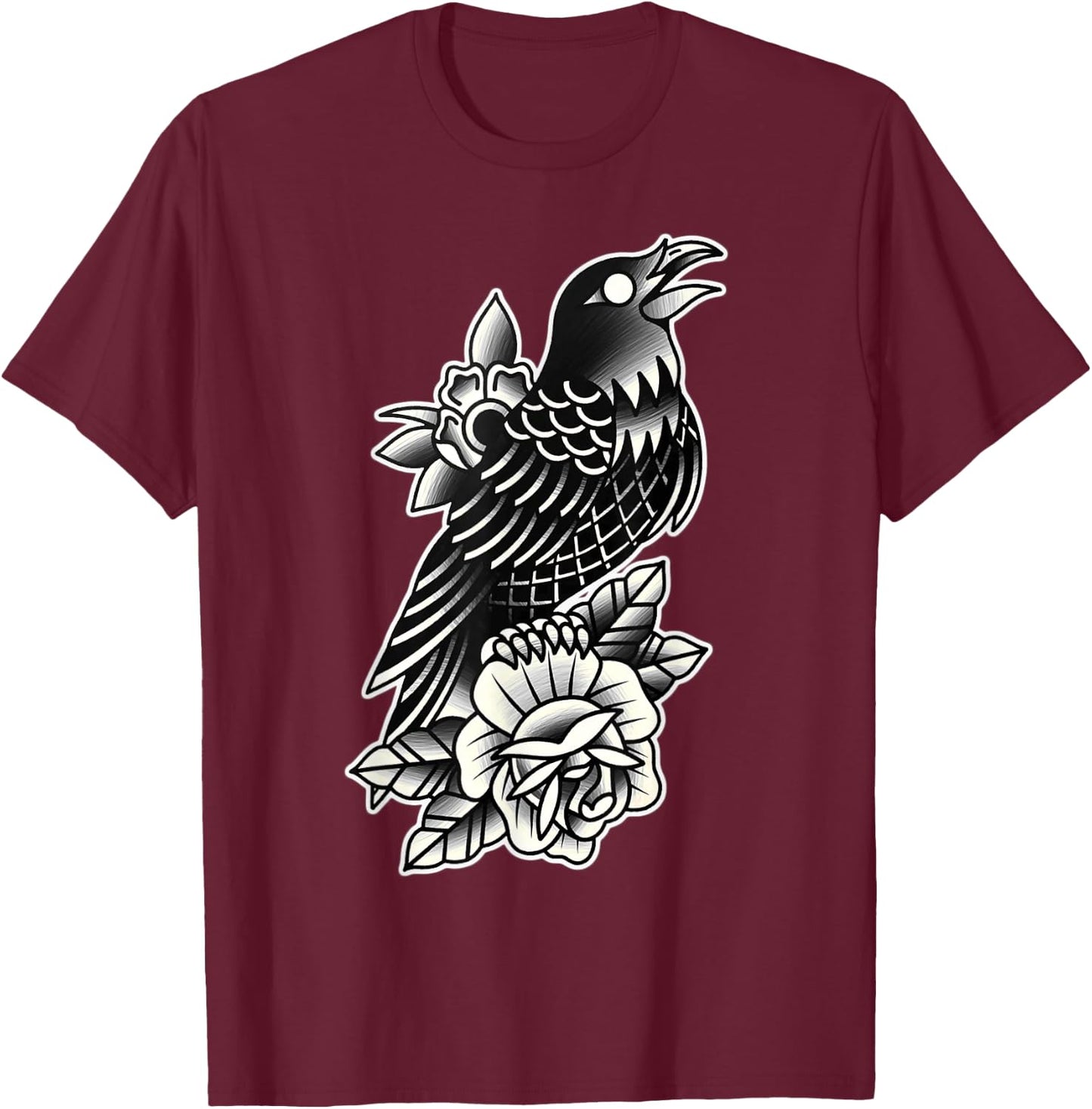 Raven Rose Tattoo T-Shirt - T-Shirt | Maroon
