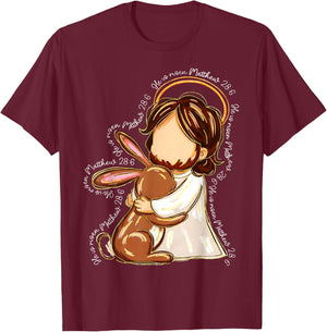 MATTHEW 28:6 Jesus Easter Hugging Bunny Christian Easter T-Shirt - T-Shirt | Maroon