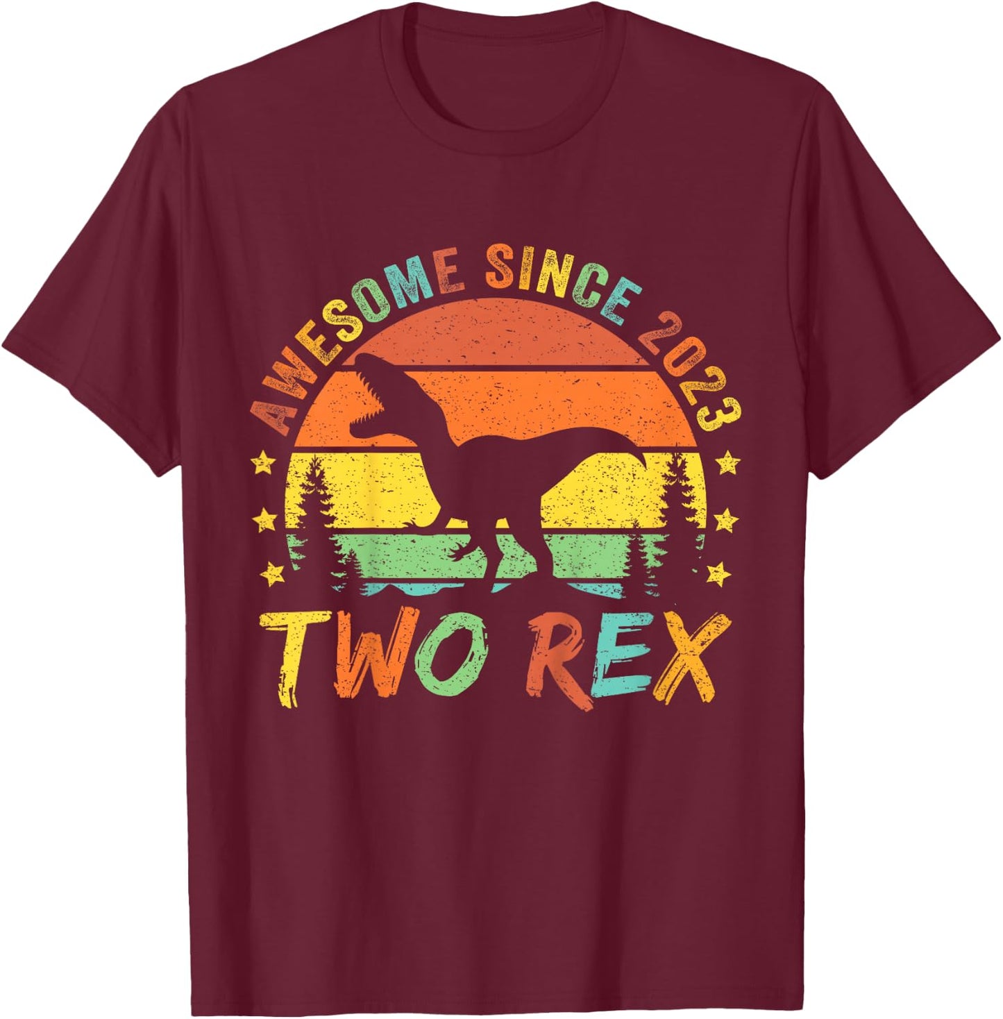 Kids Two Rex 2nd Birthday Boy Second Dinosaur 2 Year Old T-Shirt - T-Shirt | Maroon