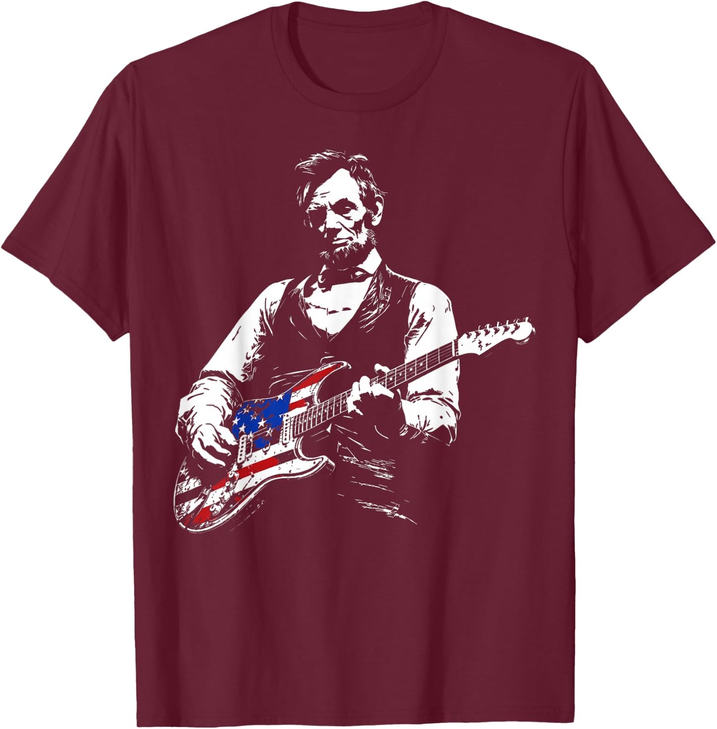 Abraham Lincoln American Flag Guitar Vintage Rock Music T-Shirt - T-Shirt | Maroon