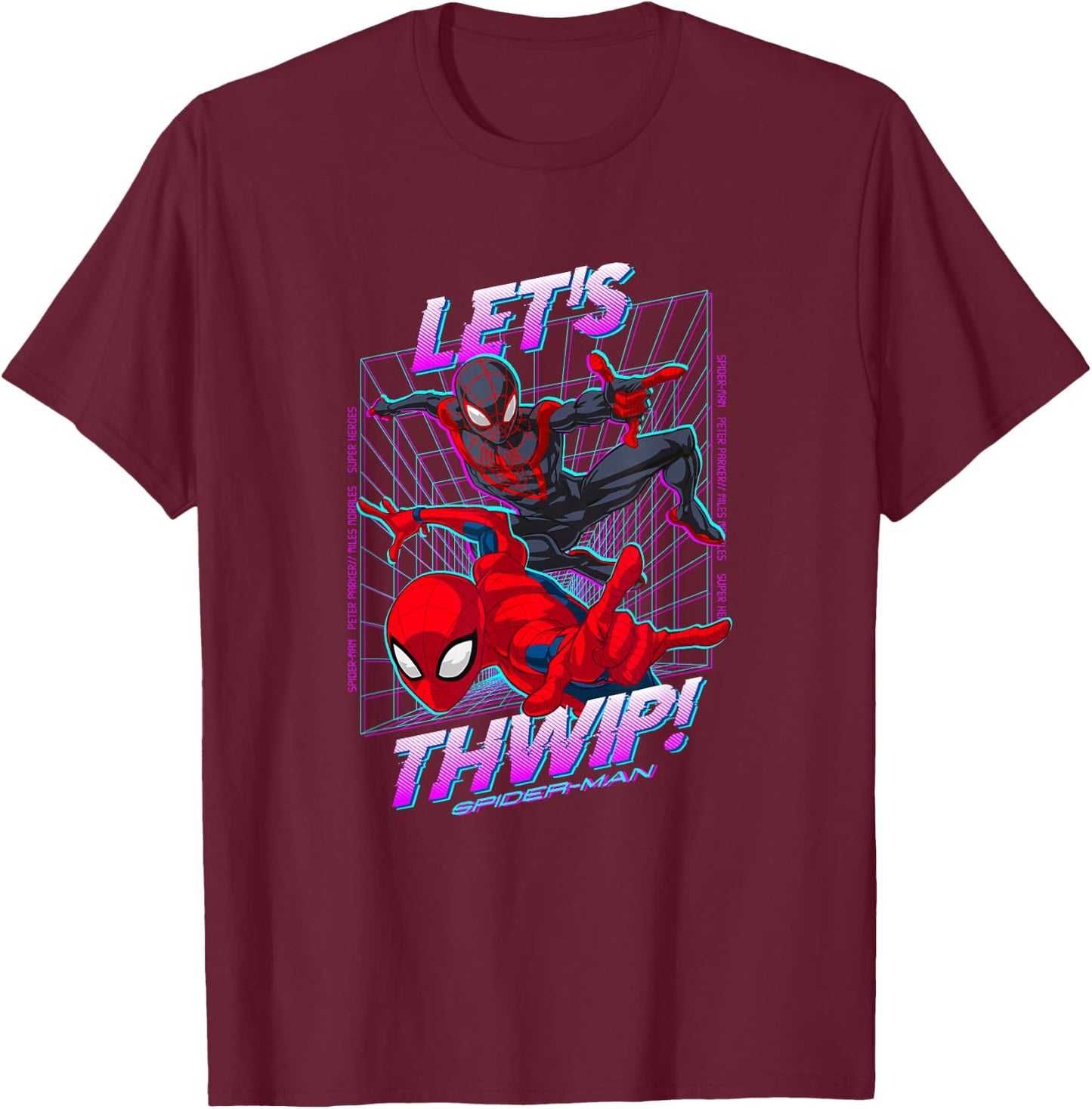 Marvel Comics Spider-Man Peter Parker Miles Morales Neon T-Shirt - T-Shirt | Maroon