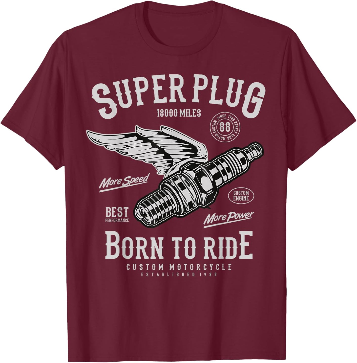 Super Spark Plug Vintage Motorcycle Born to Ride T-Shirt - T-Shirt | Maroon