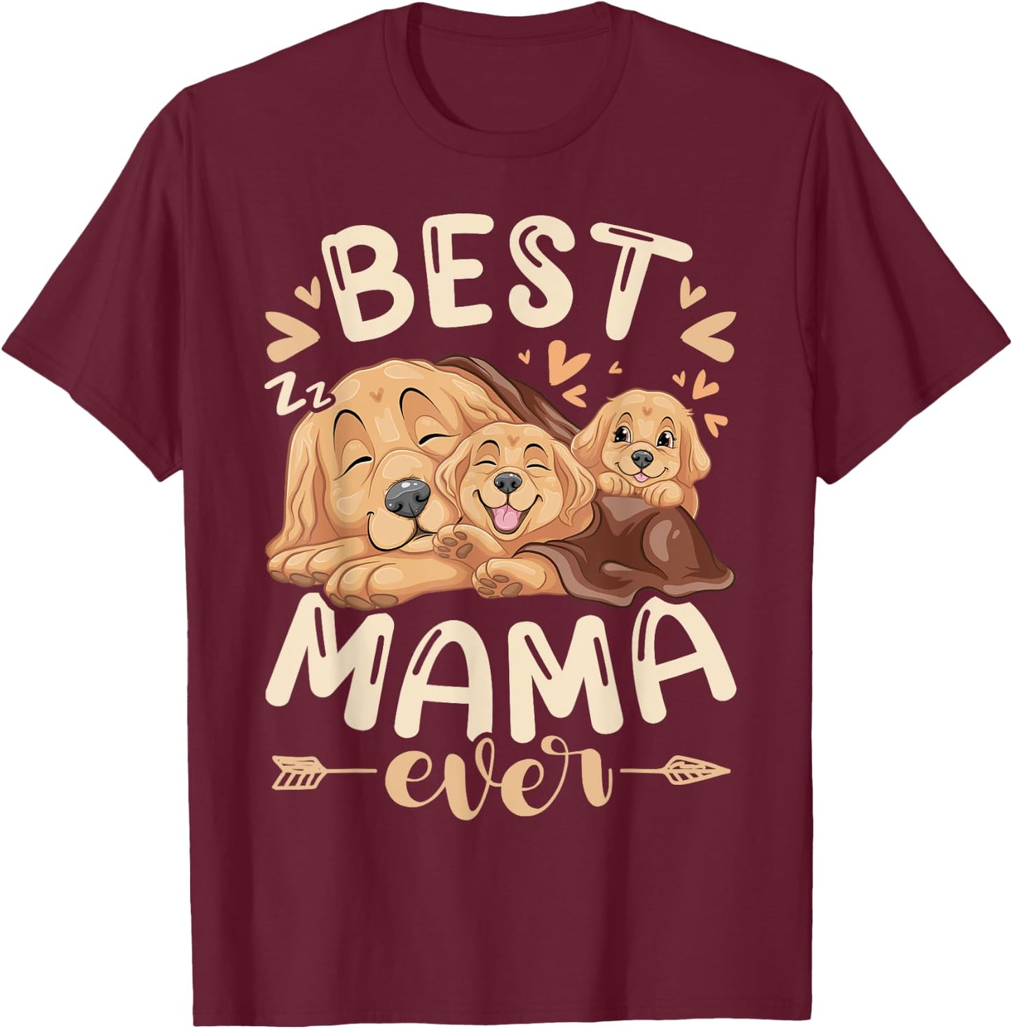 Best Mama Ever, Golden Retriever & 2 Puppies, Mothers Day T-Shirt - T-Shirt | Maroon