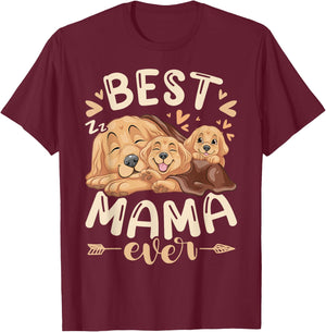 Best Mama Ever, Golden Retriever & 2 Puppies, Mothers Day T-Shirt - T-Shirt | Maroon
