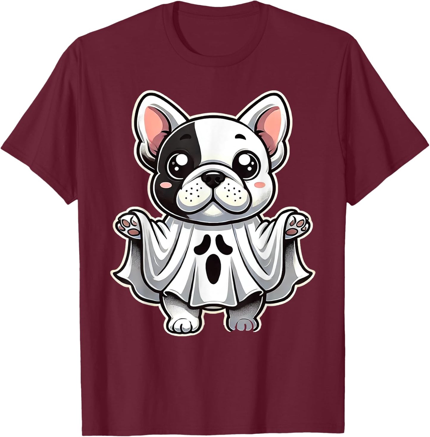 Cute French Bulldog Ghost Costume Puppy Halloween Pup Men Women Kids T-Shirt - T-Shirt | Maroon
