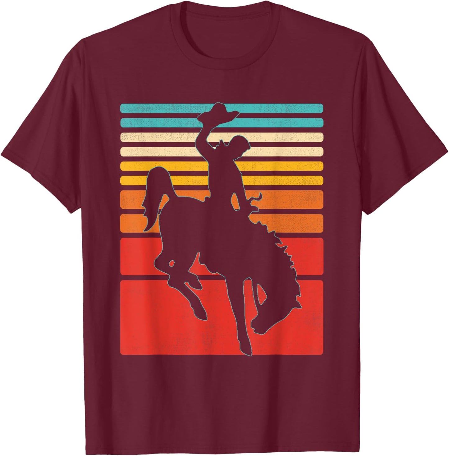 Rodeo Bucking Bronco Horse Retro Style T-Shirt - T-Shirt | Maroon