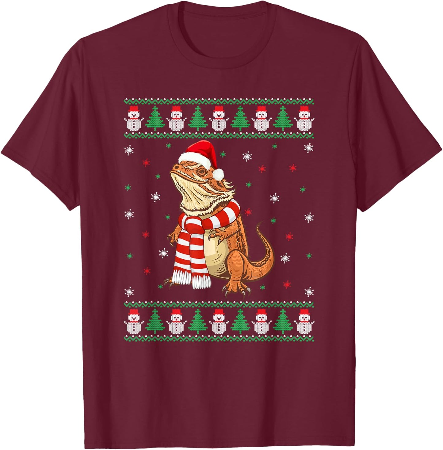 Bearded Dragon Animal Matching Family Ugly Christmas Sweater T-Shirt - T-Shirt | Maroon