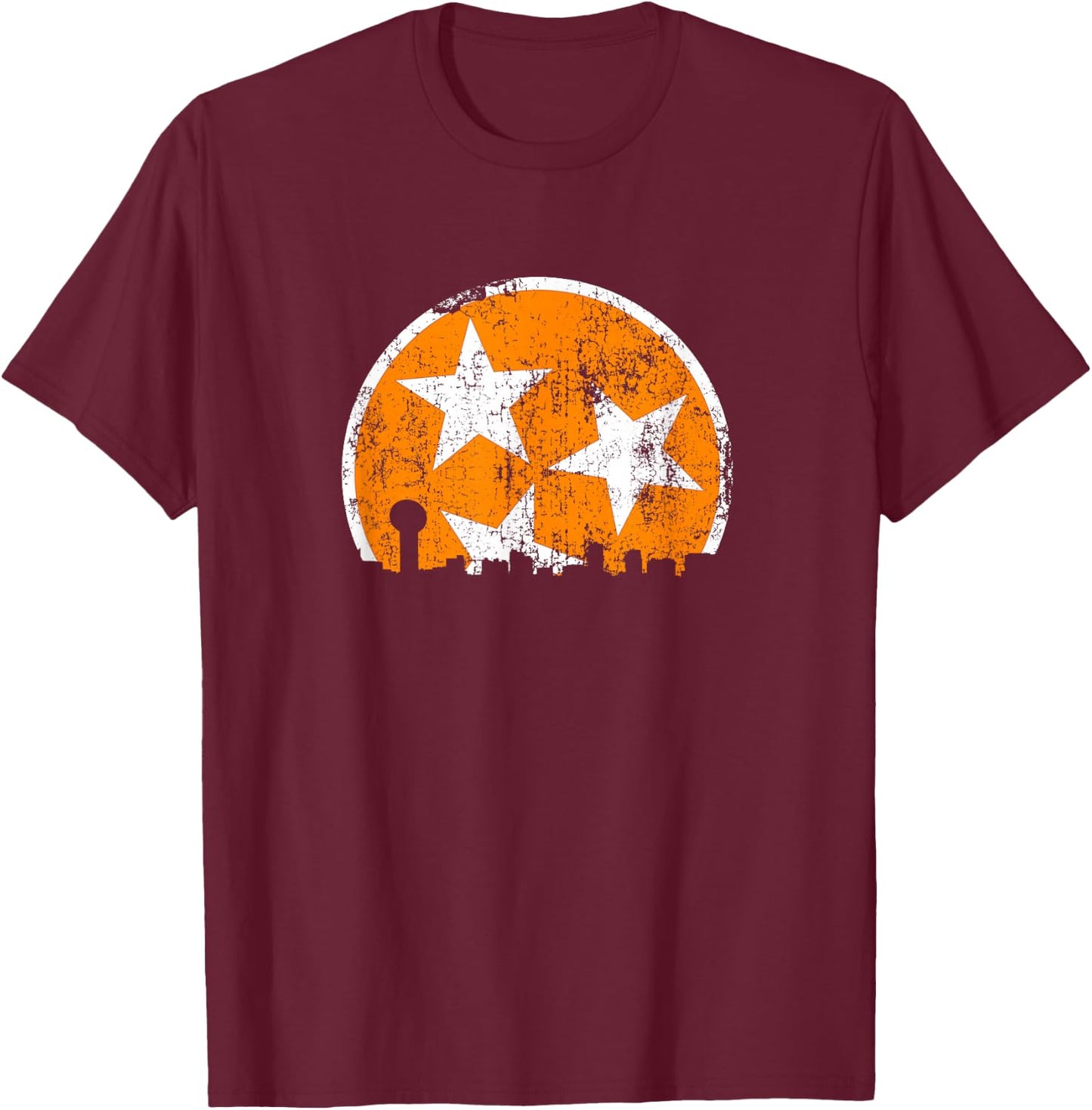 Unique Orange & White Tennessee State Flag Knoxville Skyline T-Shirt - T-Shirt | Maroon