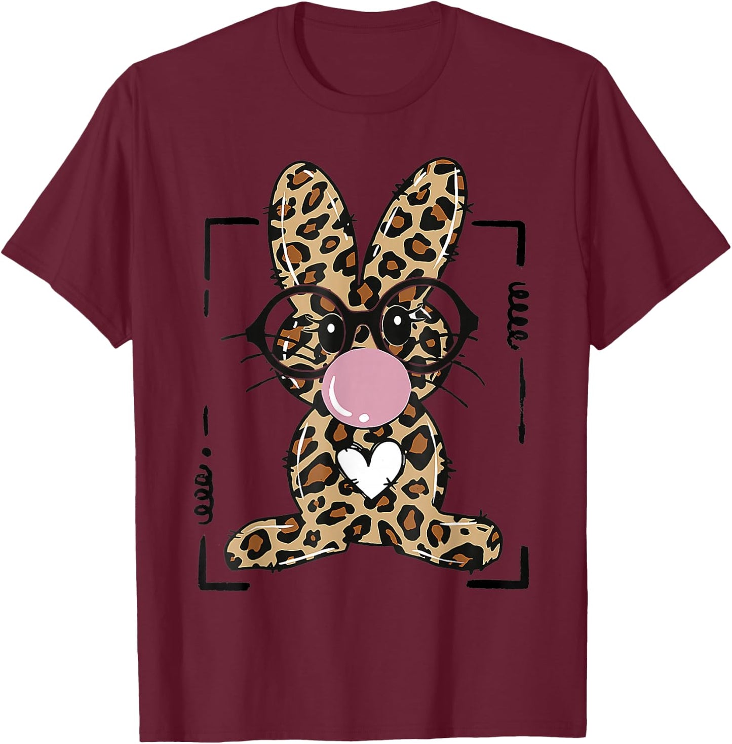 Leopard Rabbit Bunny Blowing Bubble Gum Easter Day T-Shirt - T-Shirt | Maroon