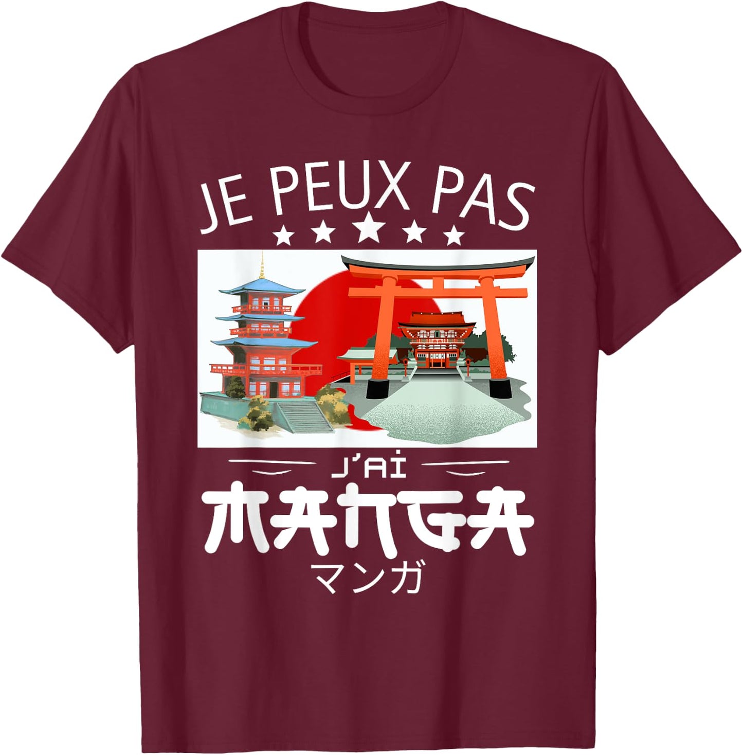 Je Peux Pas J'ai Manga- Japanese otaku manga , Black, S T-Shirt - T-Shirt | Maroon