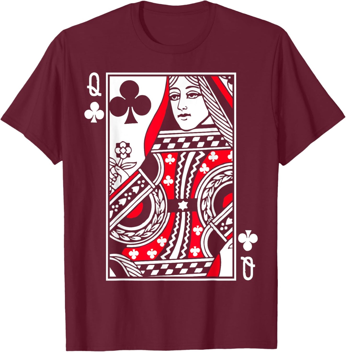 Queen of Clubs Poker or Blackjack Club Queens Playing Card T-Shirt - T-Shirt | Maroon
