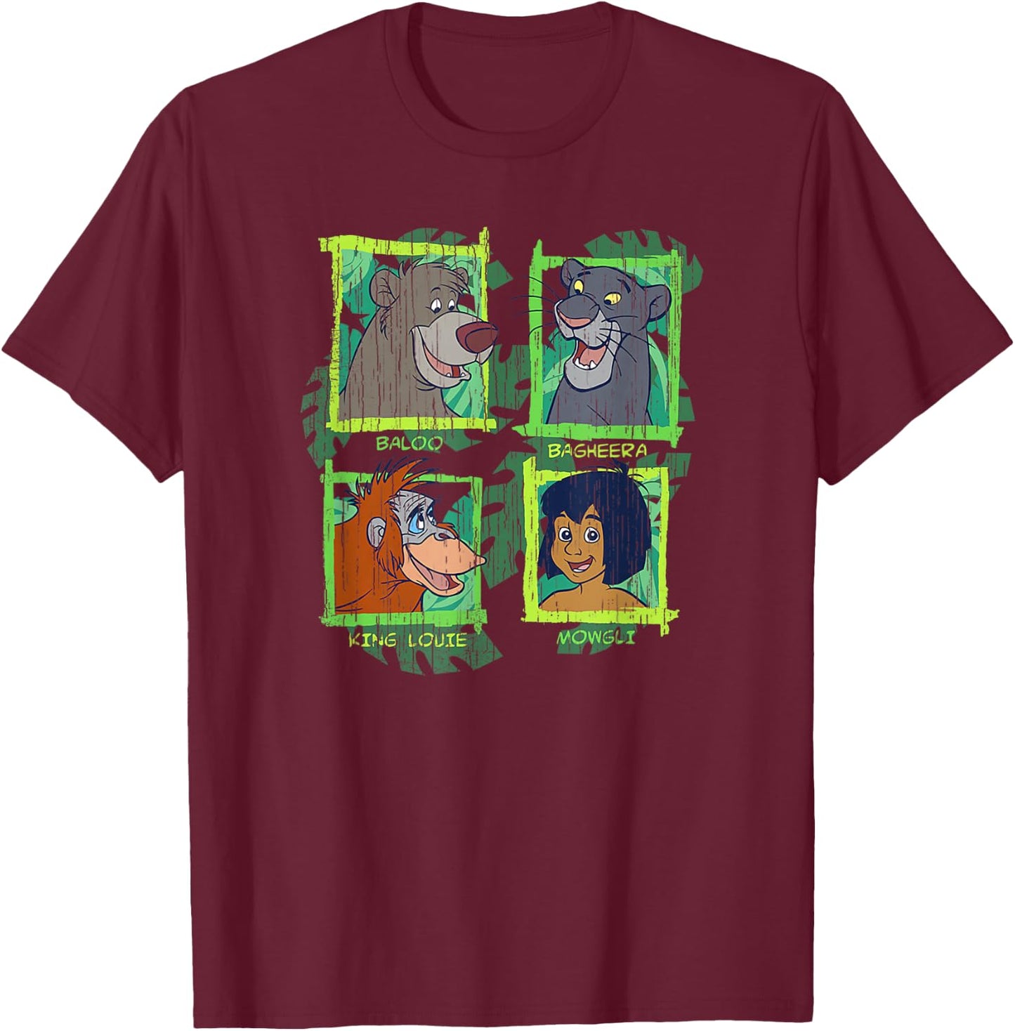 Disney The Jungle Book Character Names Box Poster T-Shirt - T-Shirt | Maroon